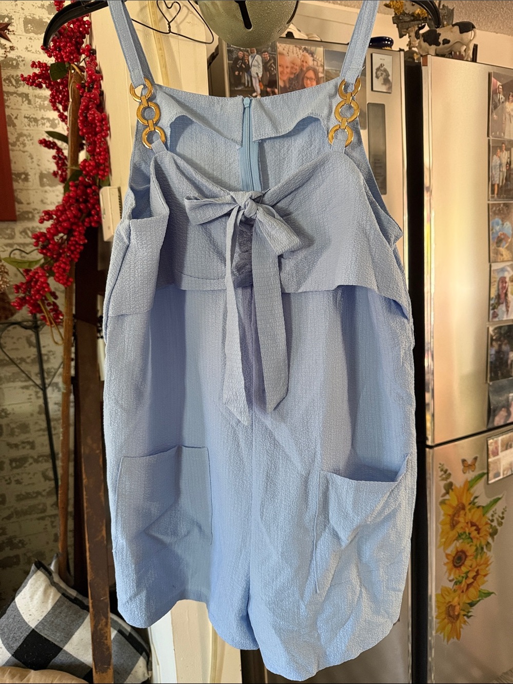 Light Blue Sleeveless Romper with Front Tie